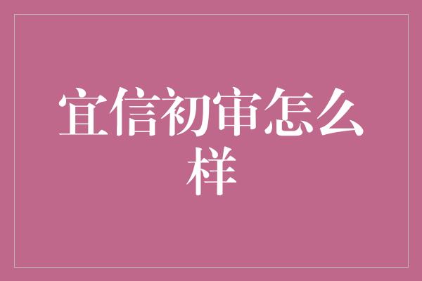 宜信初审怎么样