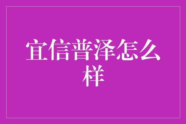 宜信普泽怎么样