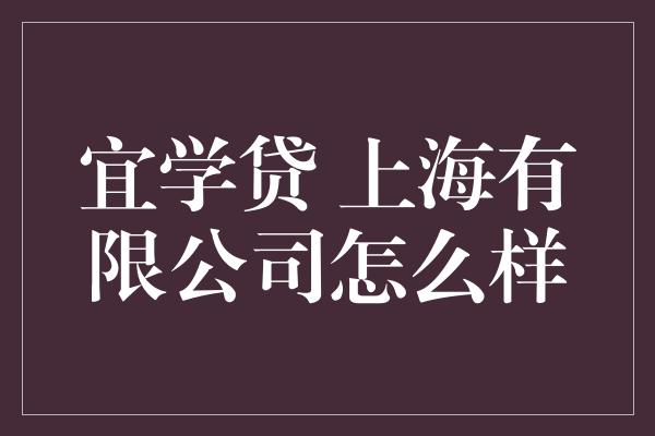 宜学贷 上海有限公司怎么样