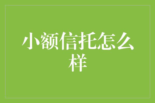 小额信托怎么样