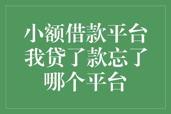 小额借款平台我贷了款忘了哪个平台