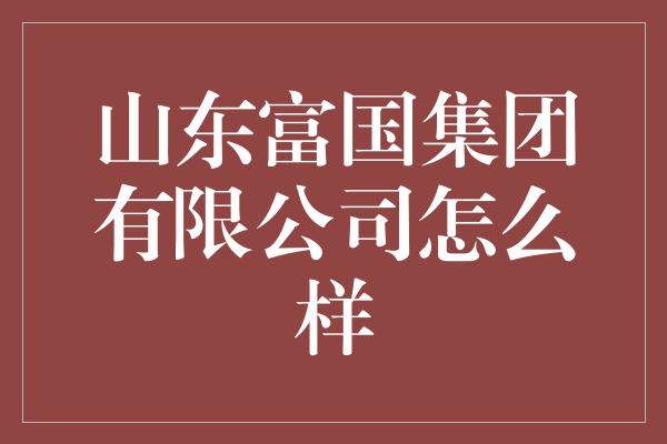 山东富国集团有限公司怎么样