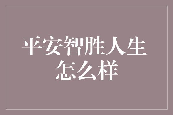 平安智胜人生 怎么样