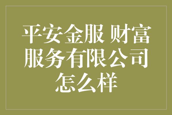 平安金服 财富服务有限公司怎么样