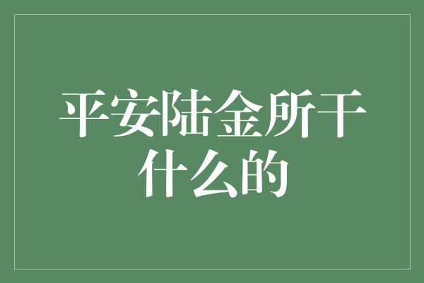 平安陆金所干什么的