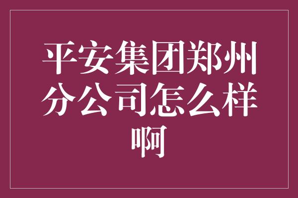 平安集团郑州分公司怎么样啊