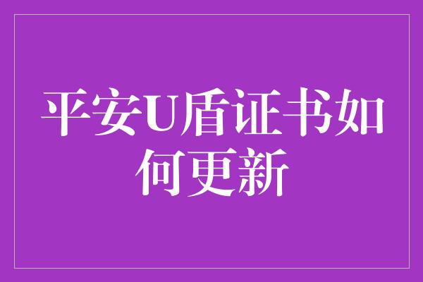 平安U盾证书如何更新