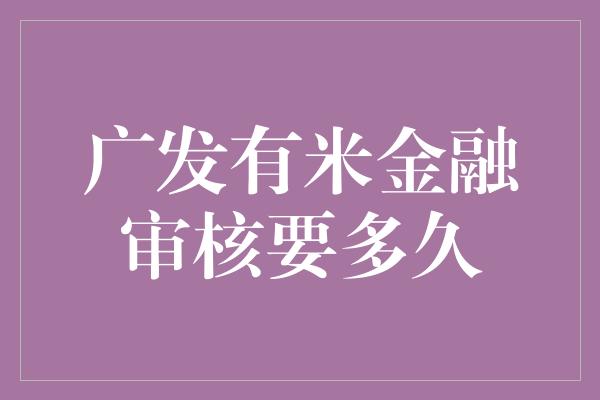 广发有米金融审核要多久