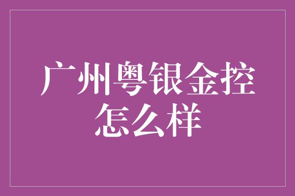 广州粤银金控怎么样