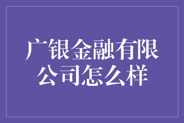 广银金融有限公司怎么样