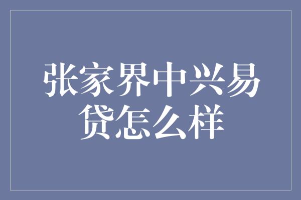 张家界中兴易贷怎么样