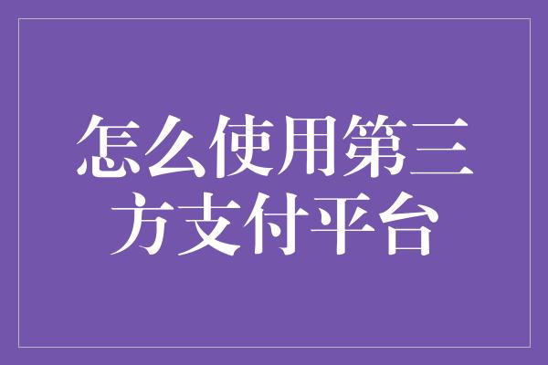 怎么使用第三方支付平台