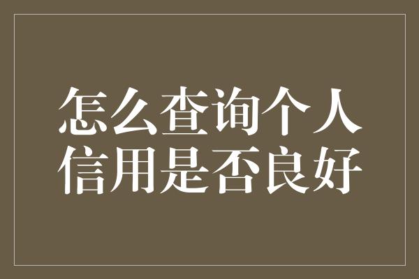 怎么查询个人信用是否良好