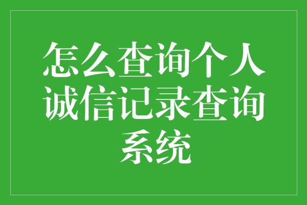 怎么查询个人诚信记录查询系统