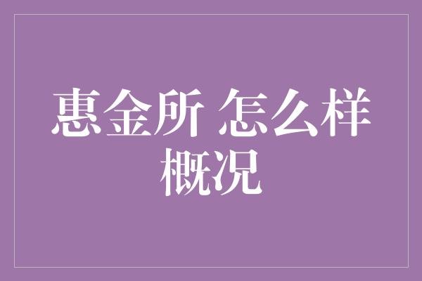 惠金所 怎么样概况