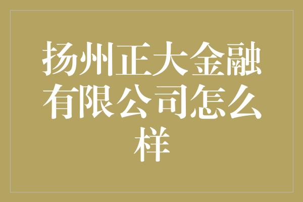 扬州正大金融有限公司怎么样