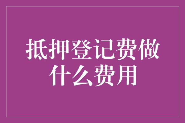 抵押登记费做什么费用