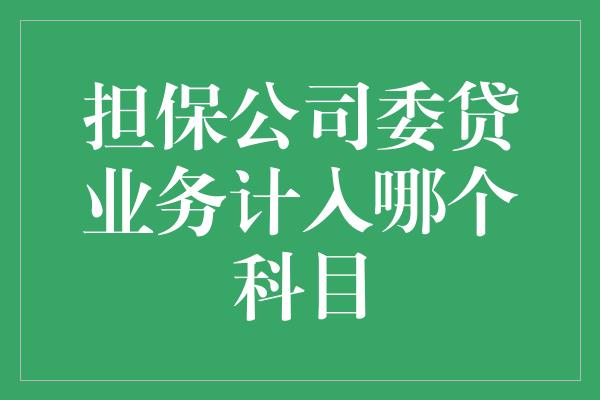 担保公司委贷业务计入哪个科目