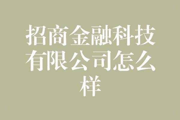 招商金融科技有限公司怎么样