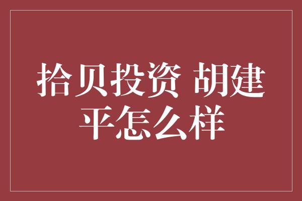 拾贝投资 胡建平怎么样