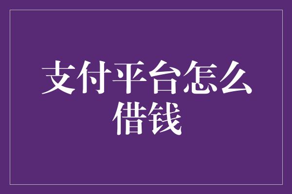 支付平台怎么借钱