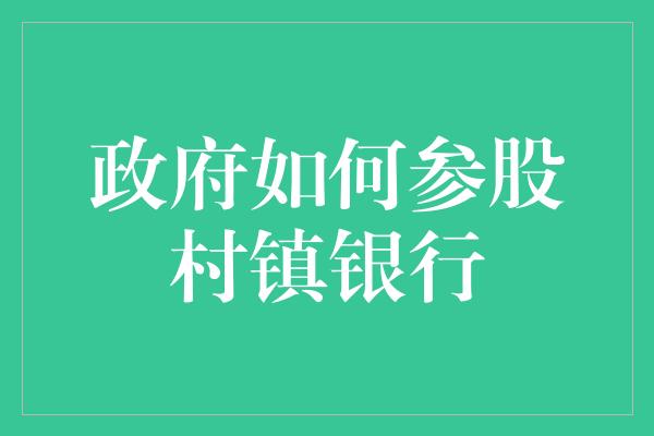 政府如何参股村镇银行