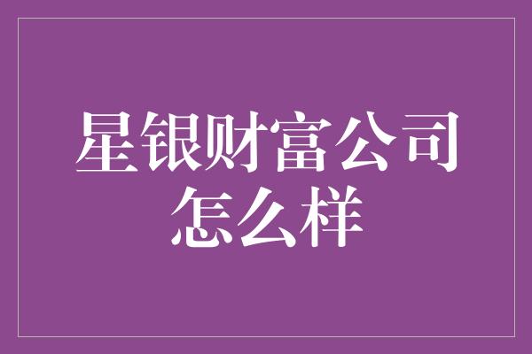 星银财富公司怎么样