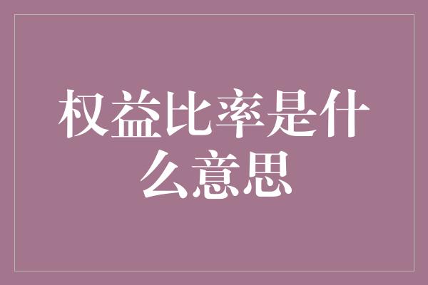 权益比率是什么意思