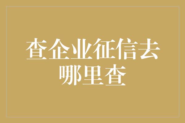 查企业征信去哪里查