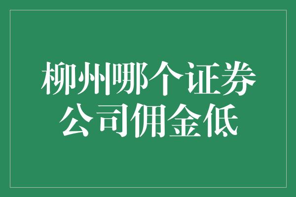 柳州哪个证券公司佣金低