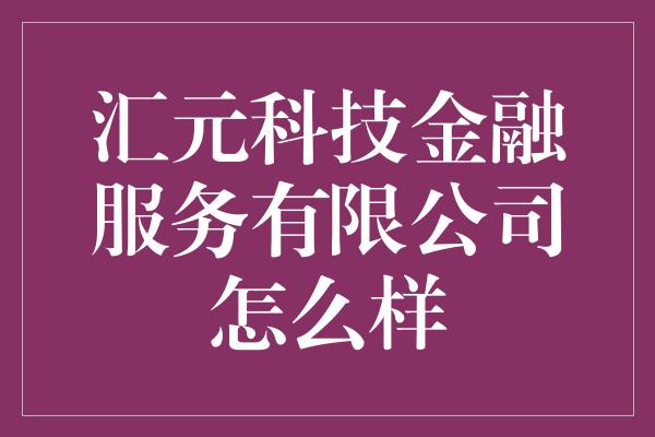 汇元科技金融服务有限公司怎么样