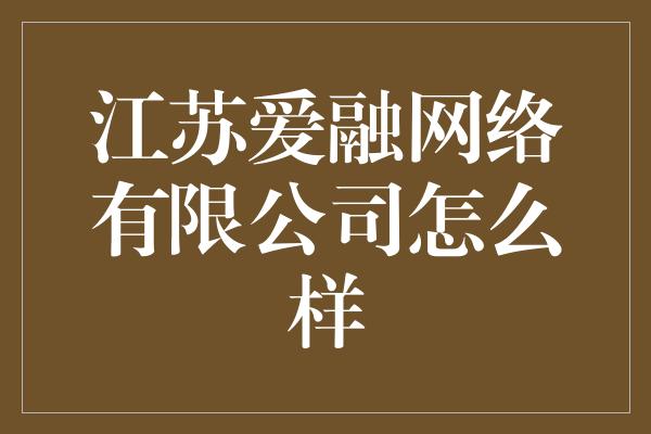 江苏爱融网络有限公司怎么样