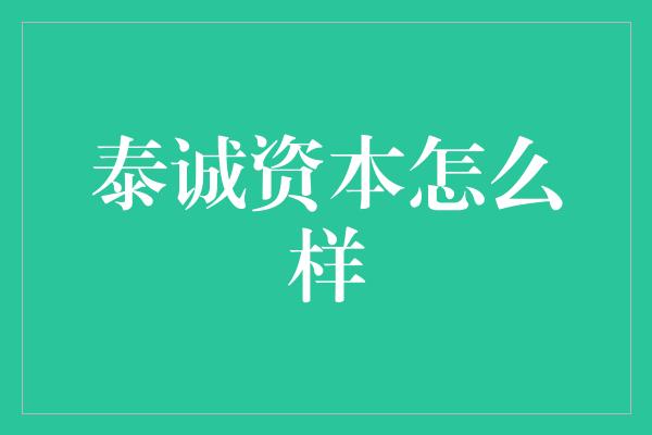 泰诚资本怎么样