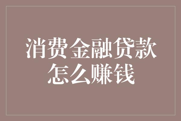 消费金融贷款怎么赚钱