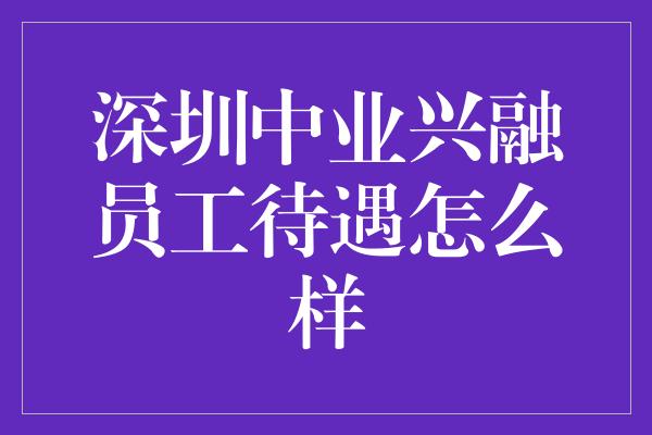 深圳中业兴融员工待遇怎么样