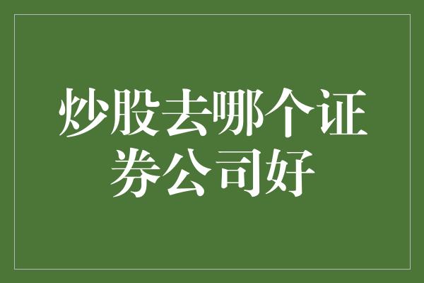 炒股去哪个证券公司好