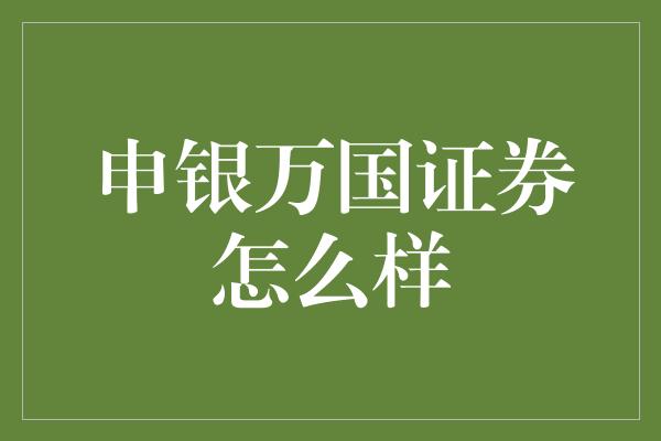 申银万国证券怎么样