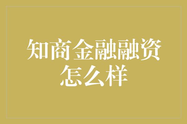 知商金融融资怎么样