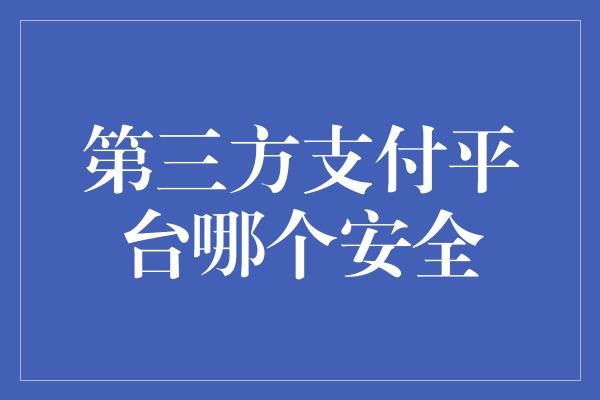 第三方支付平台哪个安全