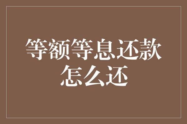 等额等息还款怎么还