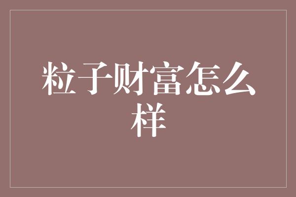 粒子财富怎么样