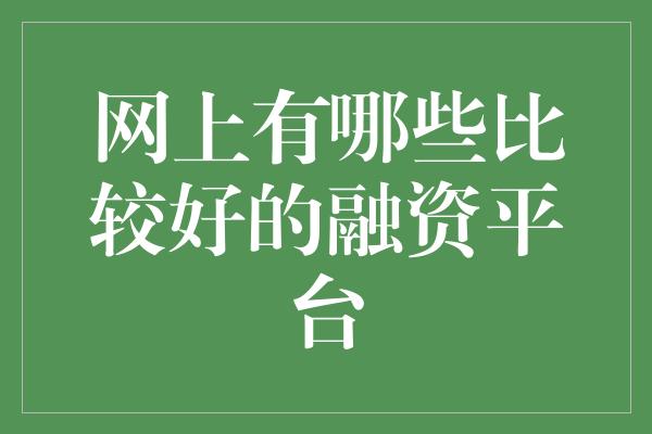 网上有哪些比较好的融资平台