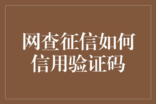 网查征信如何信用验证码