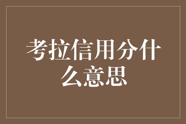 考拉信用分什么意思