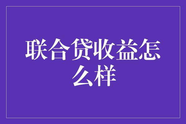 联合贷收益怎么样