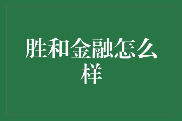 胜和金融怎么样