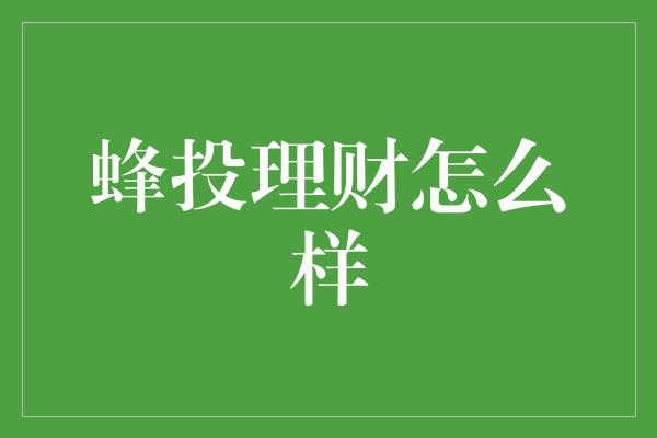 蜂投理财怎么样