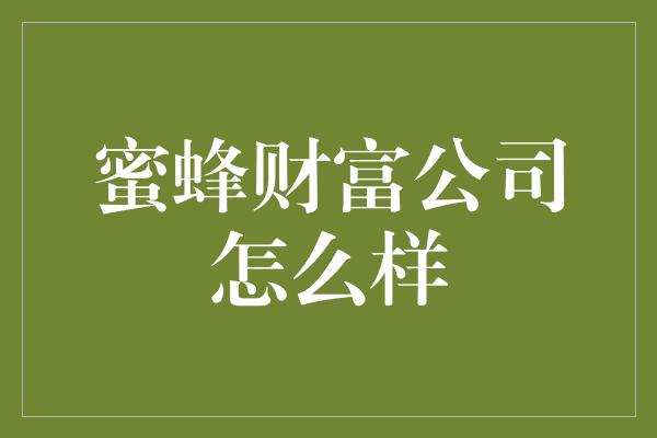 蜜蜂财富公司怎么样