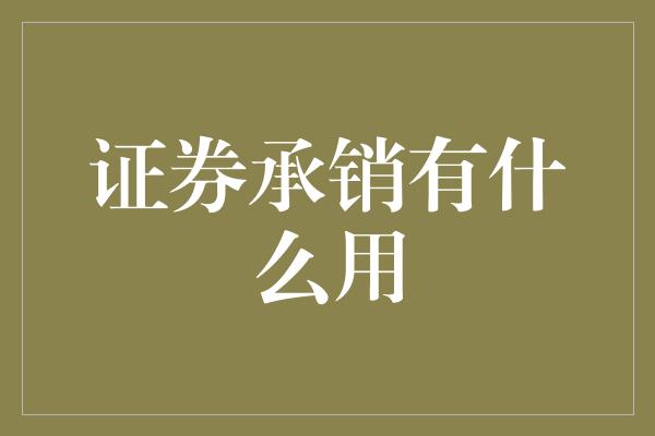 证券承销有什么用