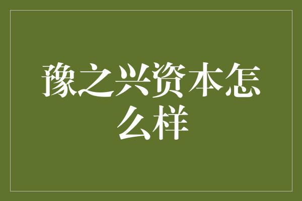 豫之兴资本怎么样